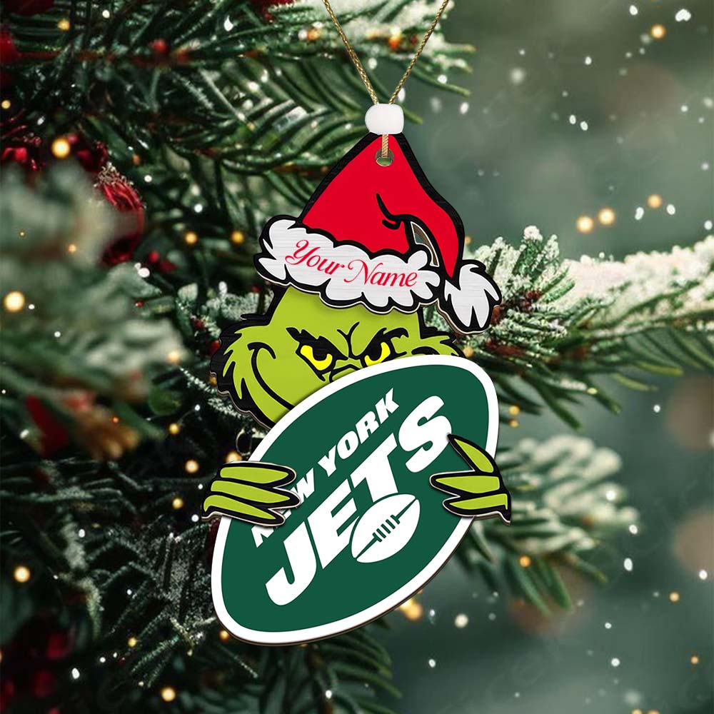 Sportswearmerch New York Jets NFL x The Grinch Christmas Acrylic Ornament Gift For Fans