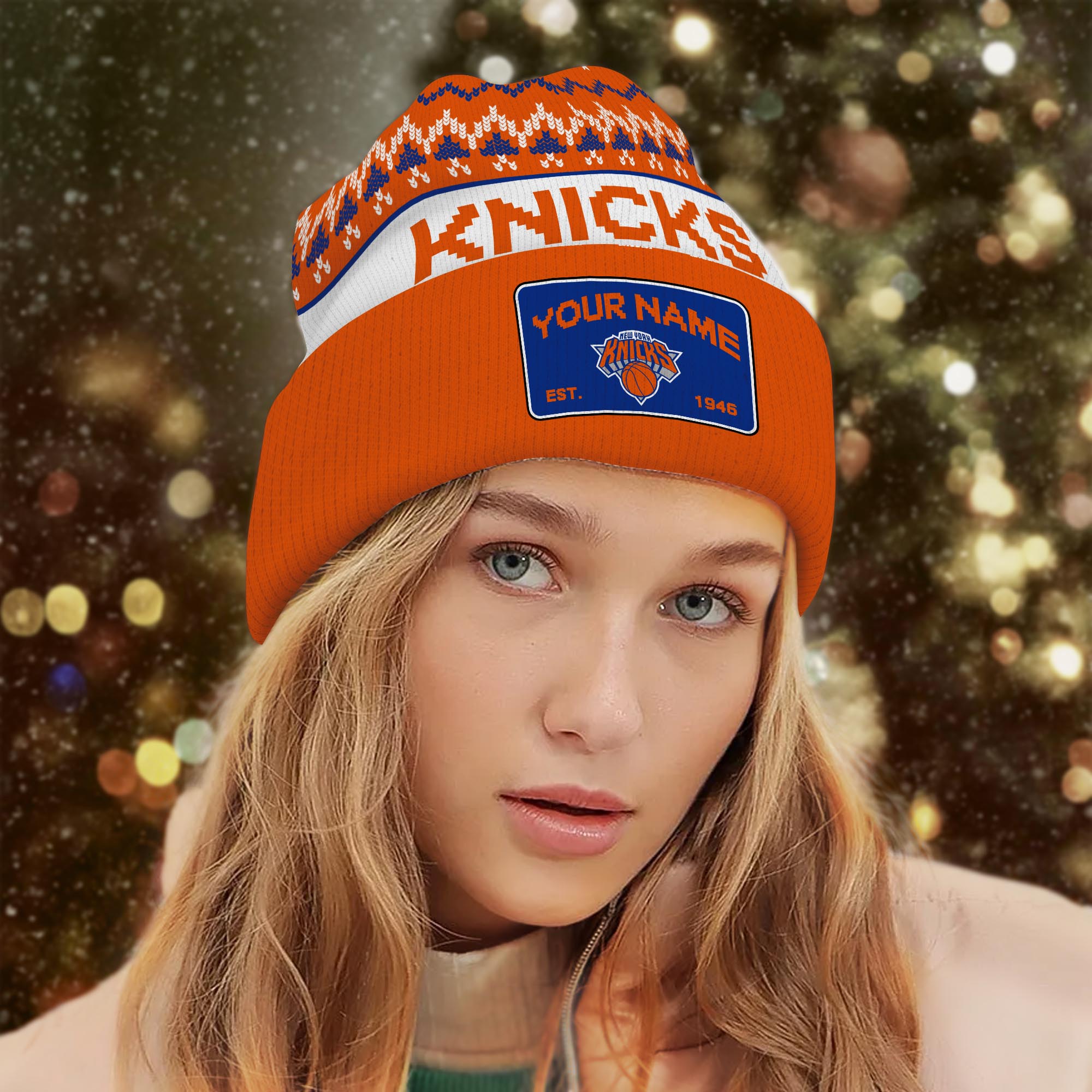 Sportswearmerch New York Knicks NBA Christmas Beanie Hat For Fan