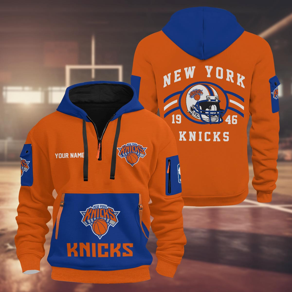 Sportswearmerch New York Knicks NBA Half Zip Hoodie Personalized For Fan