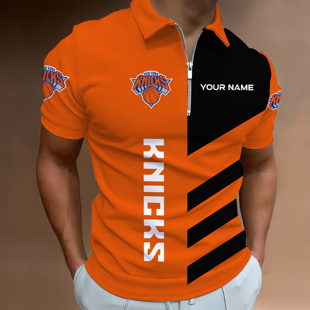 Sportswearmerch New York Knicks NBA Lapel Zip Polo Shirt For Fan