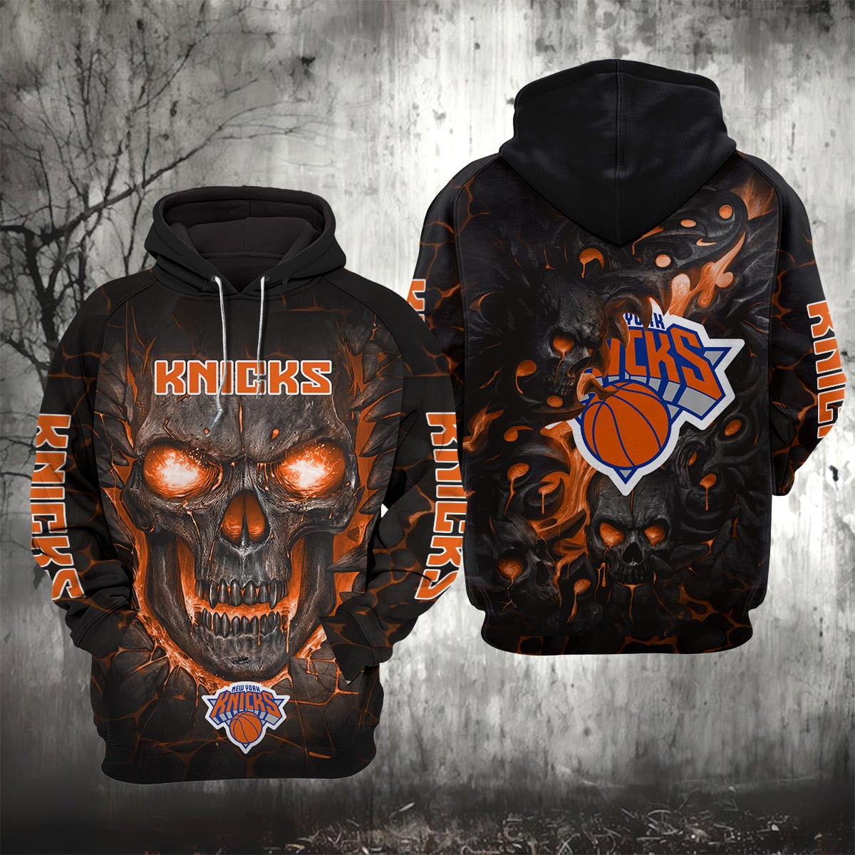 Sportswearmerch New York Knicks NBA Lava Skull Hoodie For Fan
