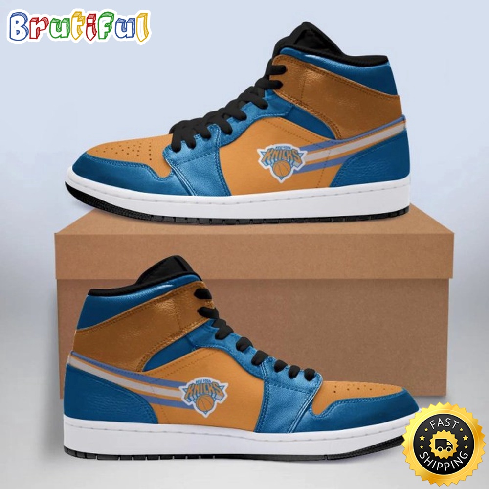 Sportswearmerch New York Knicks NBA Orange Bllue AJ1 High Sneakers Shoes For Men And Women