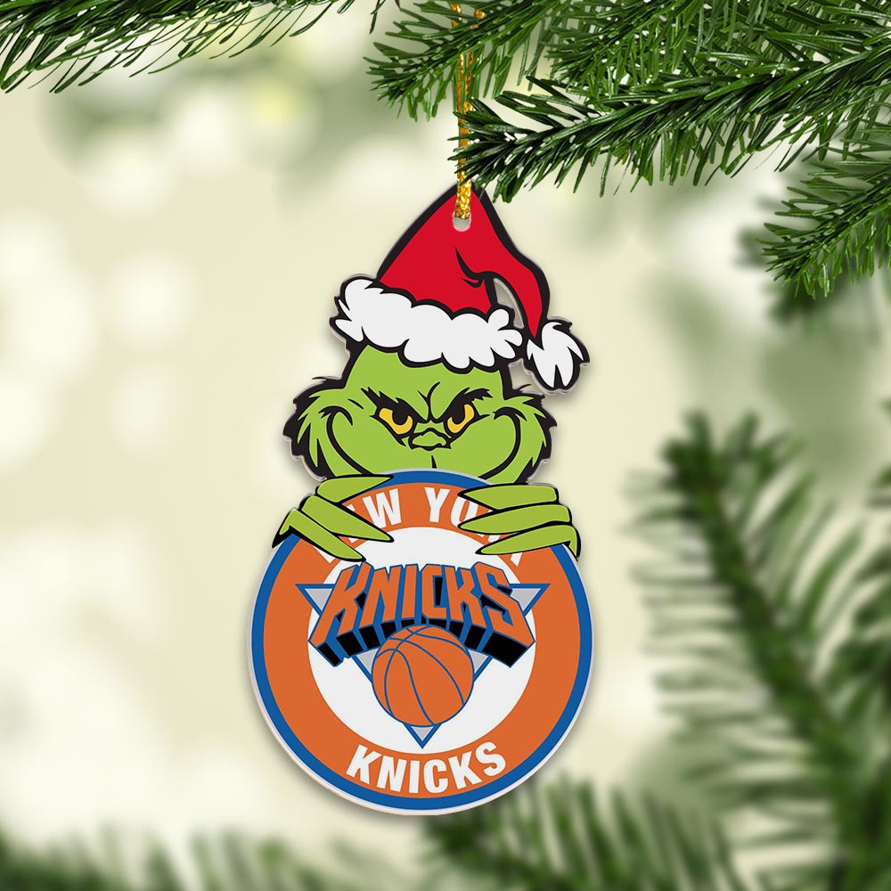 Sportswearmerch New York Knicks NBA x Grinch Christmas Acrylic Ornament For Fans
