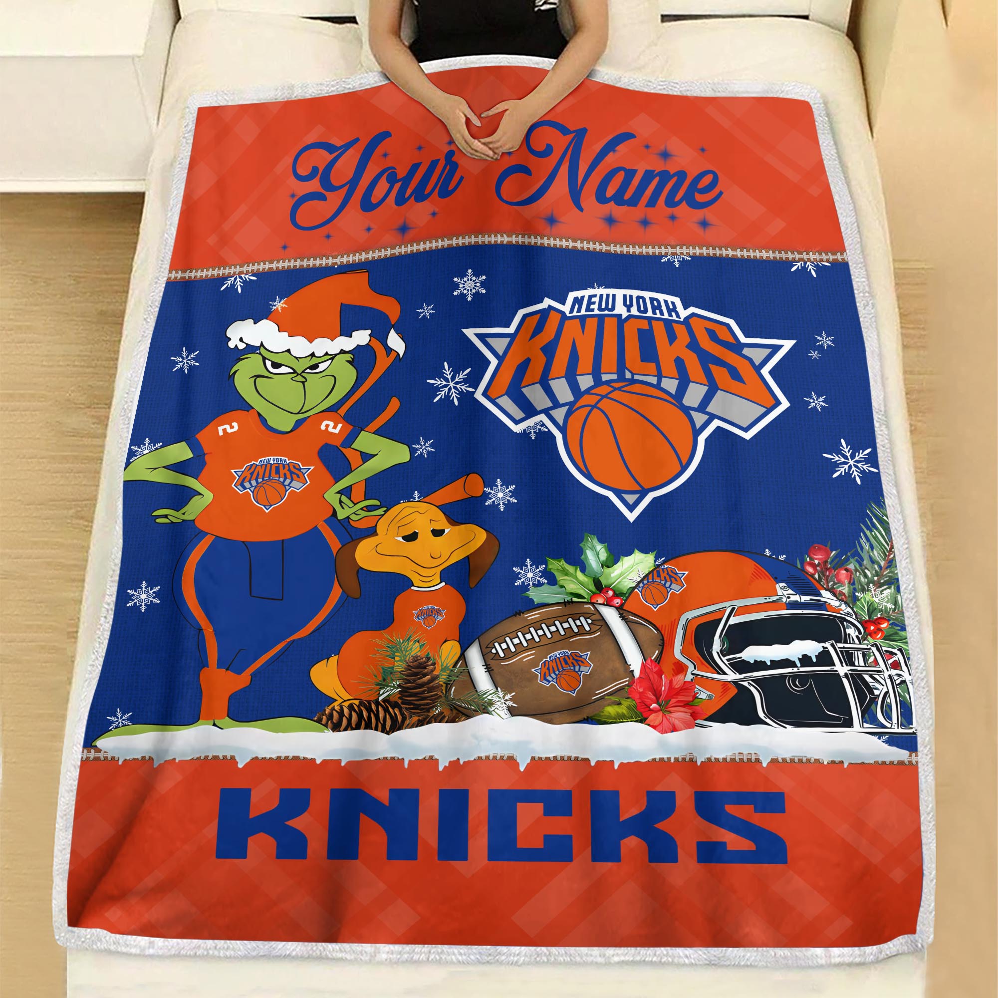 Sportswearmerch New York Knicks NBA x Grinch Christmas Fleece Blanket For Fan
