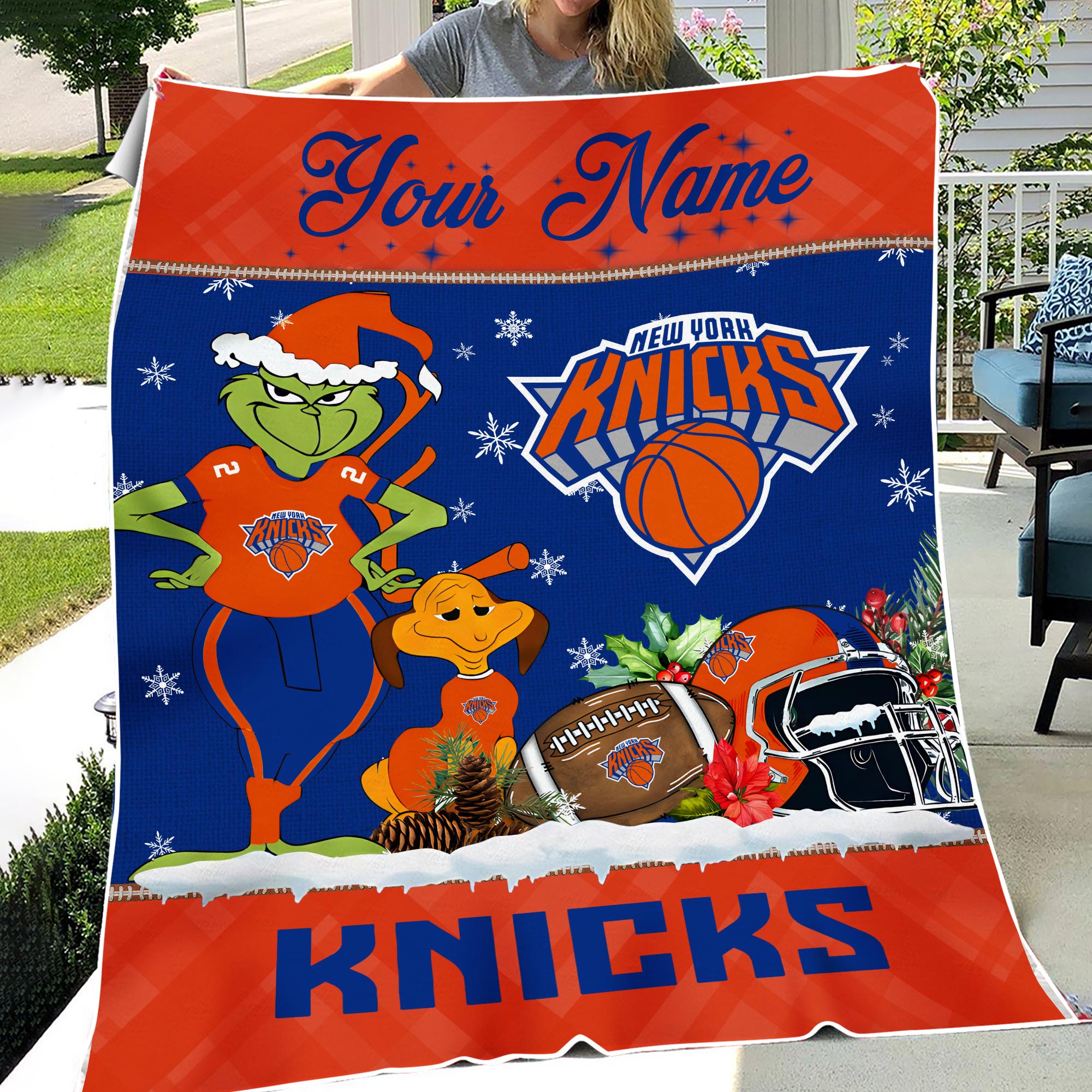 Sportswearmerch New York Knicks NBA x Grinch Christmas Fleece Blanket For Fan