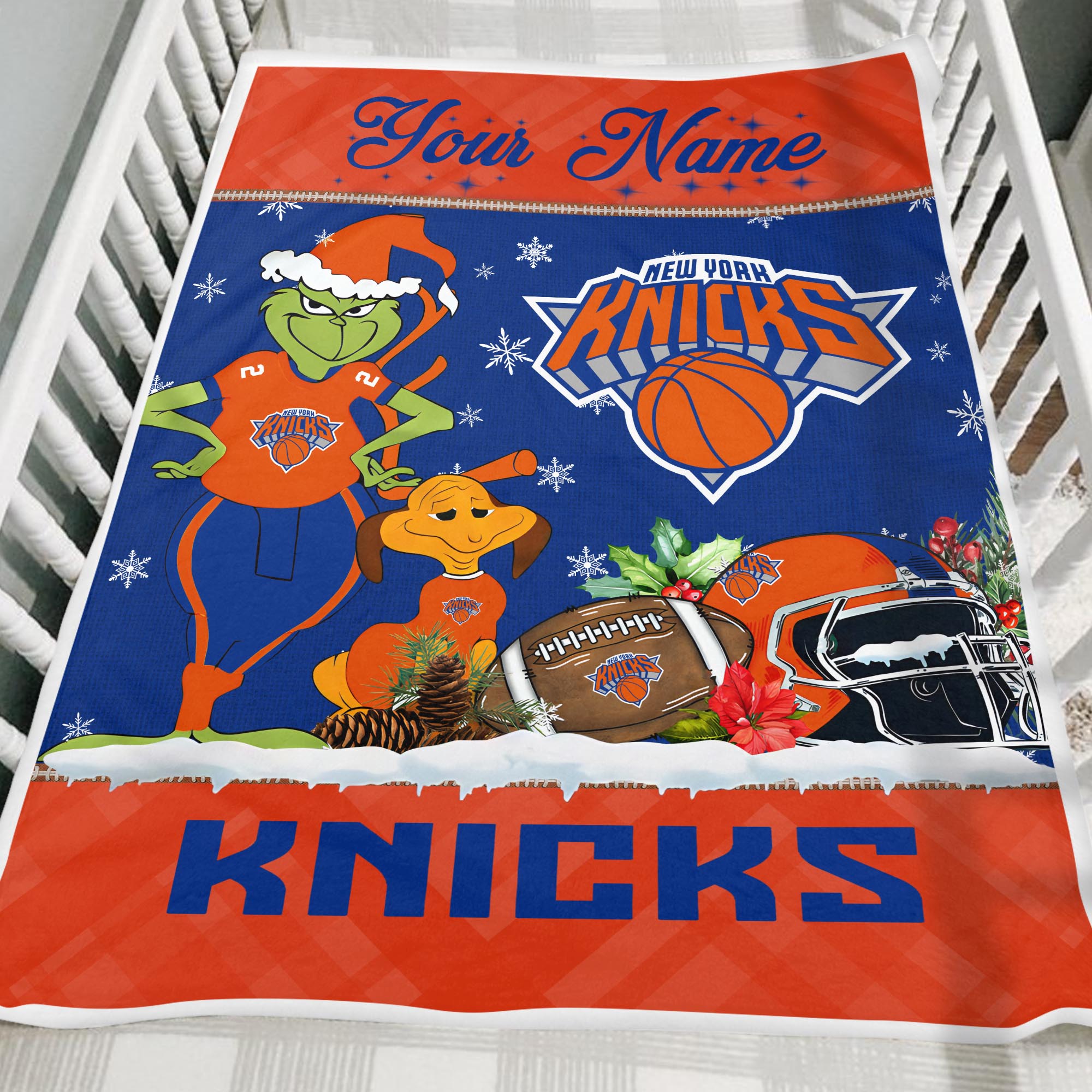 Sportswearmerch New York Knicks NBA x Grinch Christmas Fleece Blanket For Fan