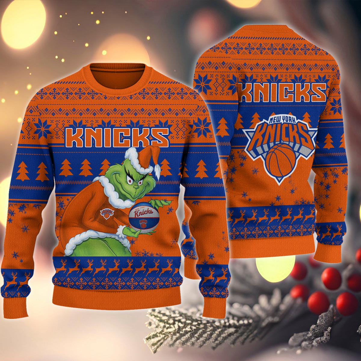 Sportswearmerch New York Knicks NBA x Grinch Christmas Ugly Sweater For Fans