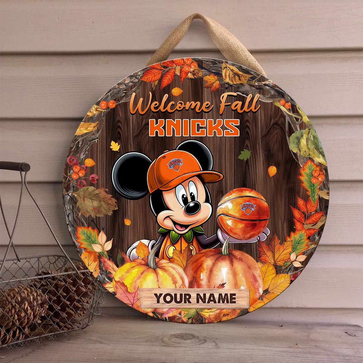 Sportswearmerch New York Knicks NBA x Mickey Round Wooden Sign For Fan