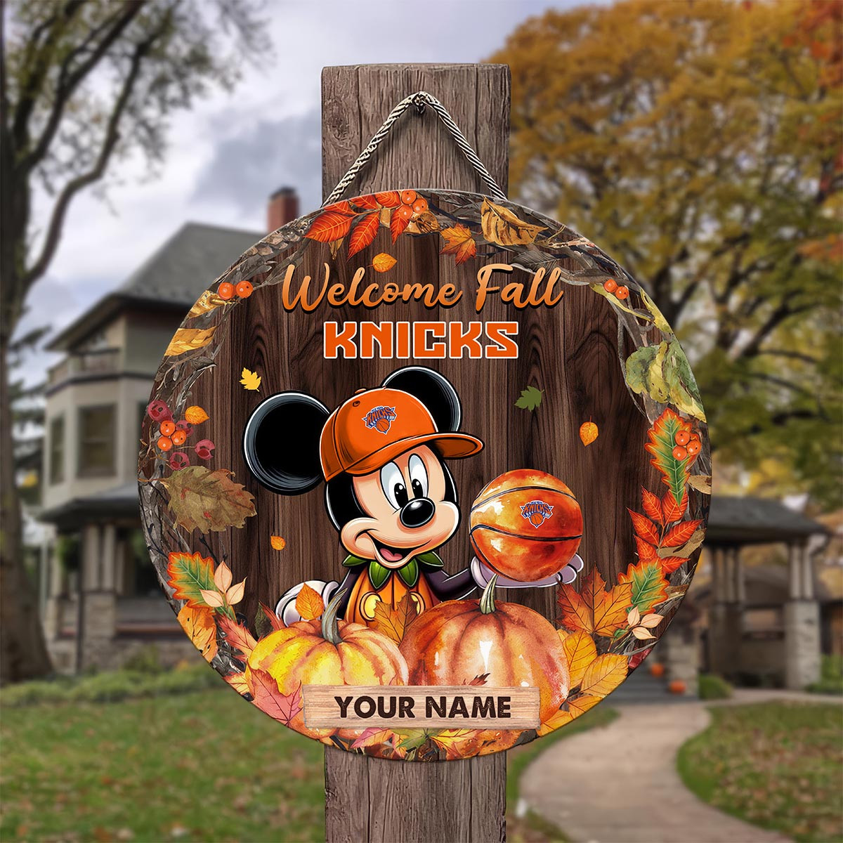 Sportswearmerch New York Knicks NBA x Mickey Round Wooden Sign For Fan