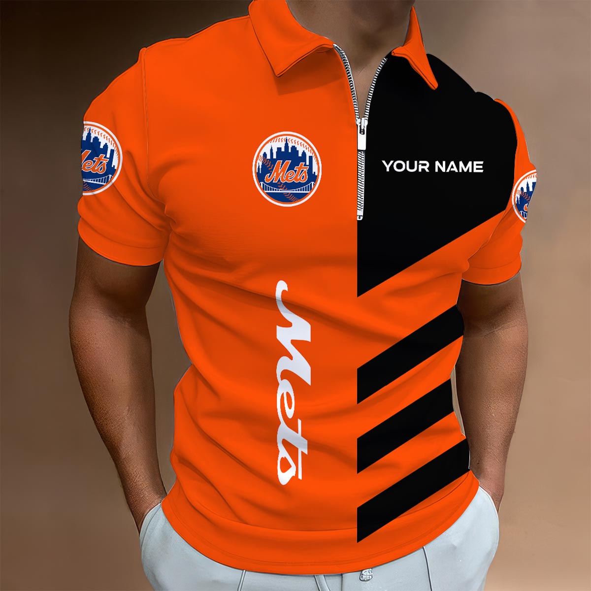 Sportswearmerch New York Mets MLB Lapel Zip Polo Shirt For Fan