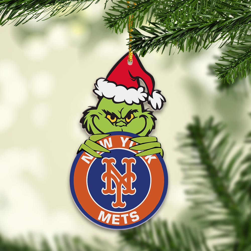 Sportswearmerch New York Mets MLB x Grinch Christmas Acrylic Ornament For Fans