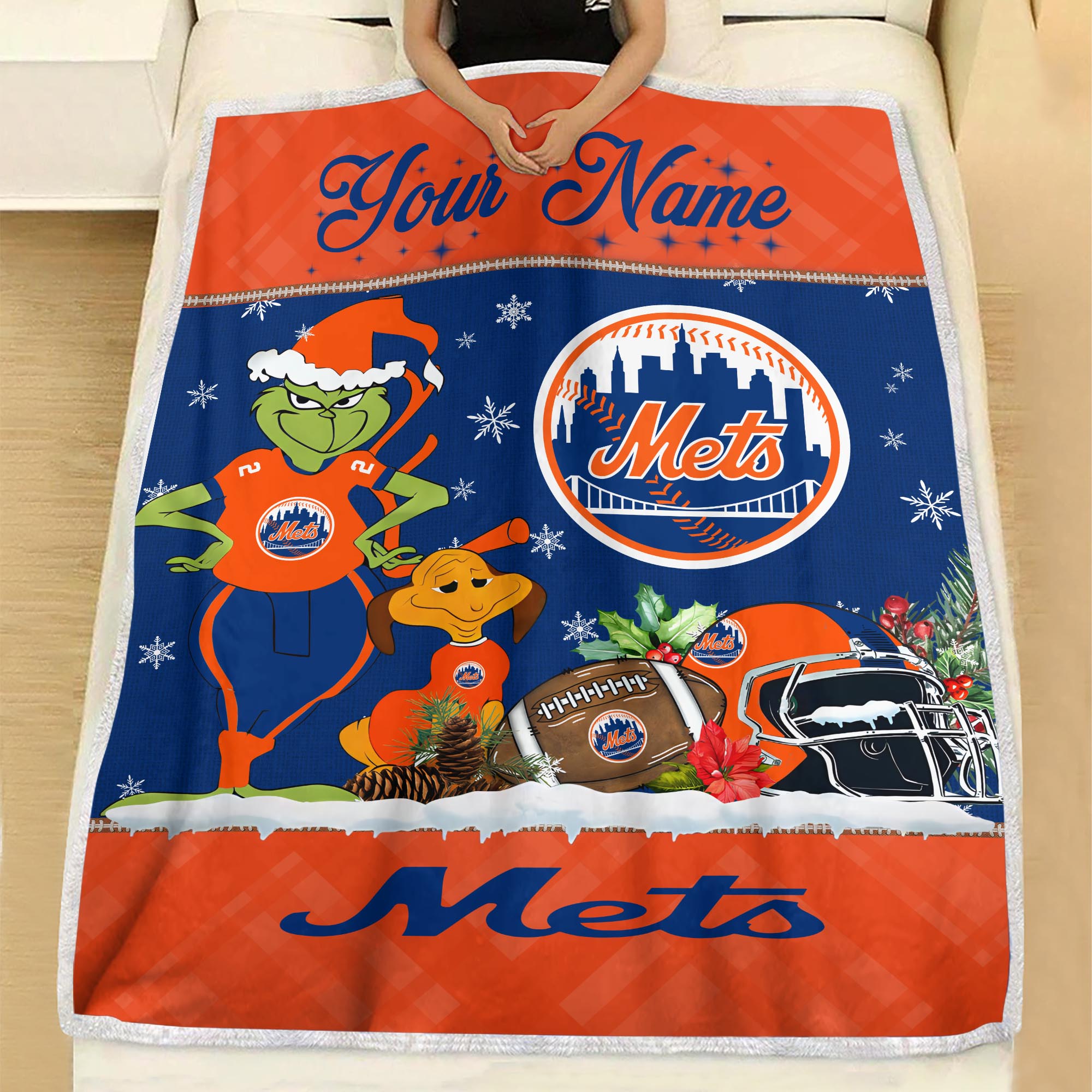 Sportswearmerch New York Mets MLB x Grinch Christmas Fleece Blanket For Fan