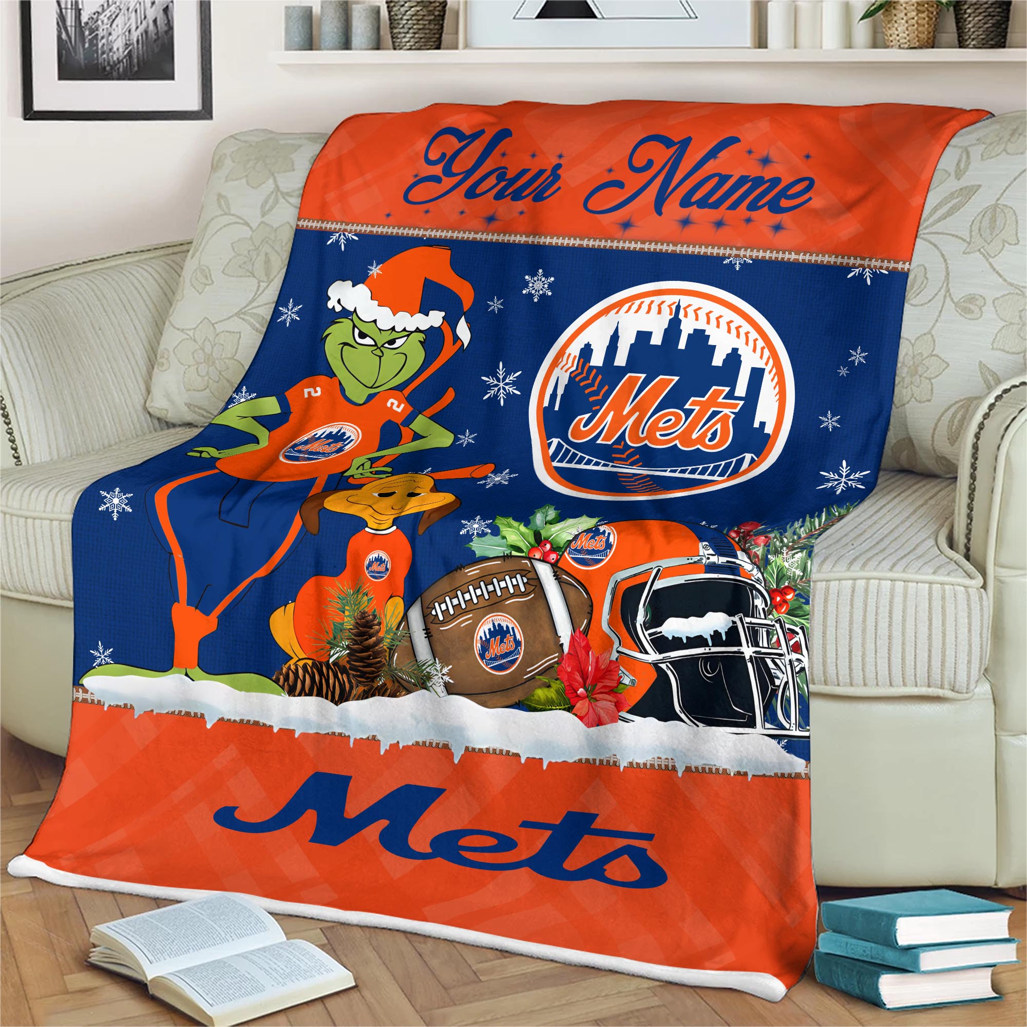 Sportswearmerch New York Mets MLB x Grinch Christmas Fleece Blanket For Fan