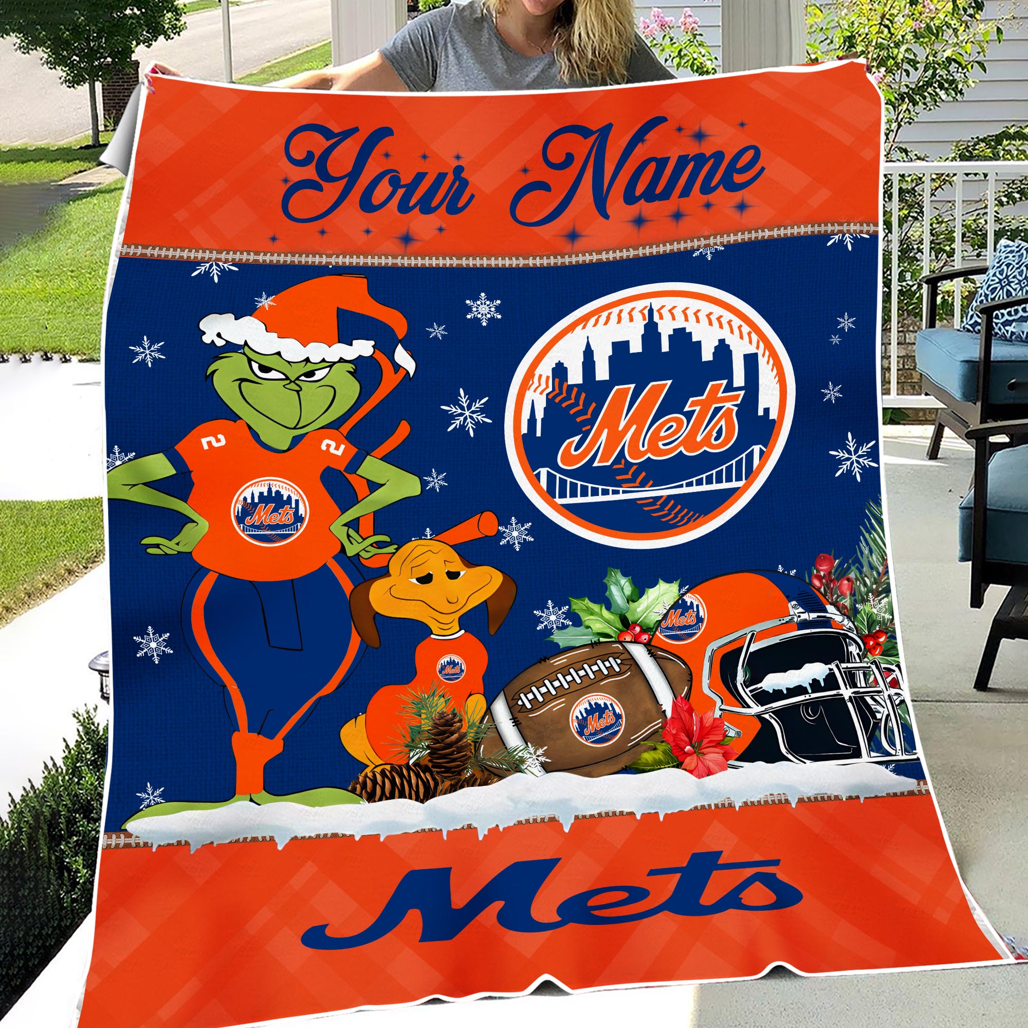 Sportswearmerch New York Mets MLB x Grinch Christmas Fleece Blanket For Fan