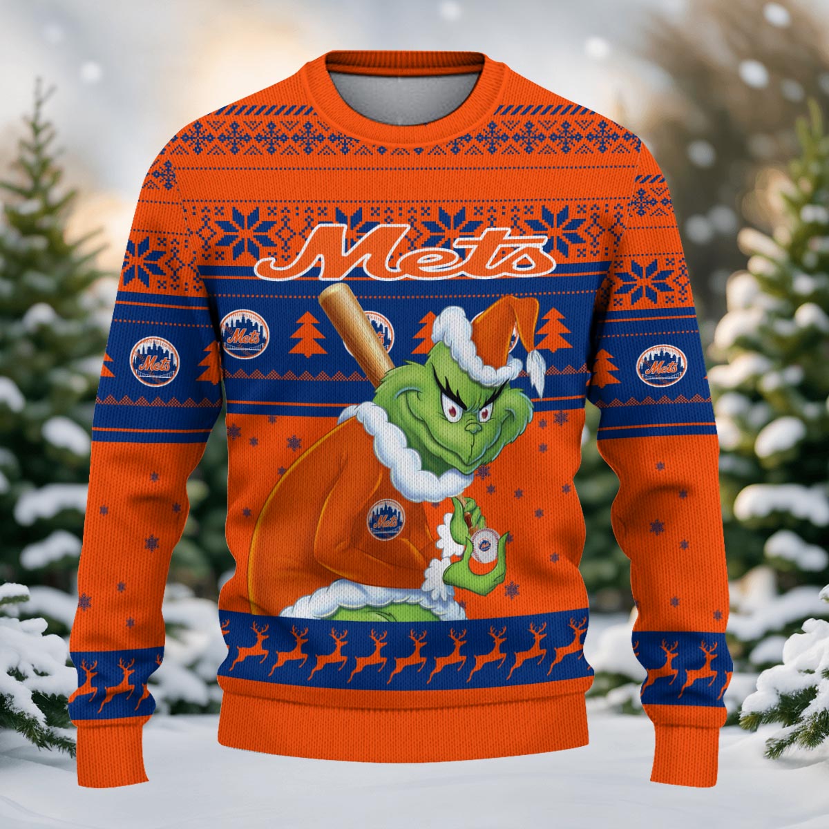 Sportswearmerch New York Mets MLB x Grinch Christmas Ugly Sweater For Fans