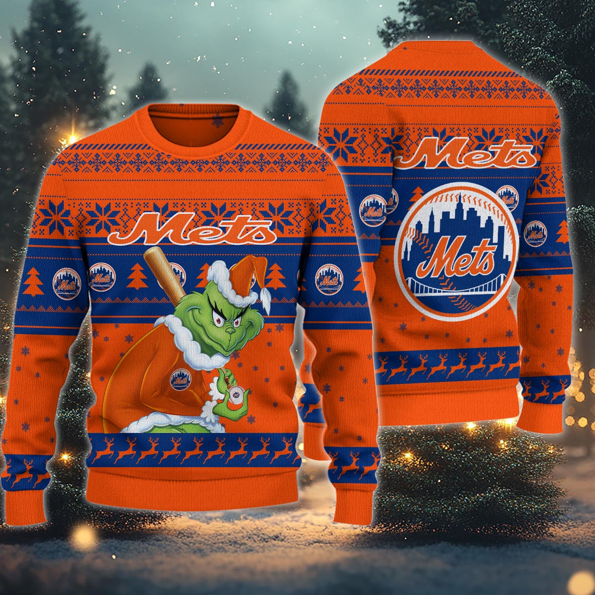Sportswearmerch New York Mets MLB x Grinch Christmas Ugly Sweater For Fans