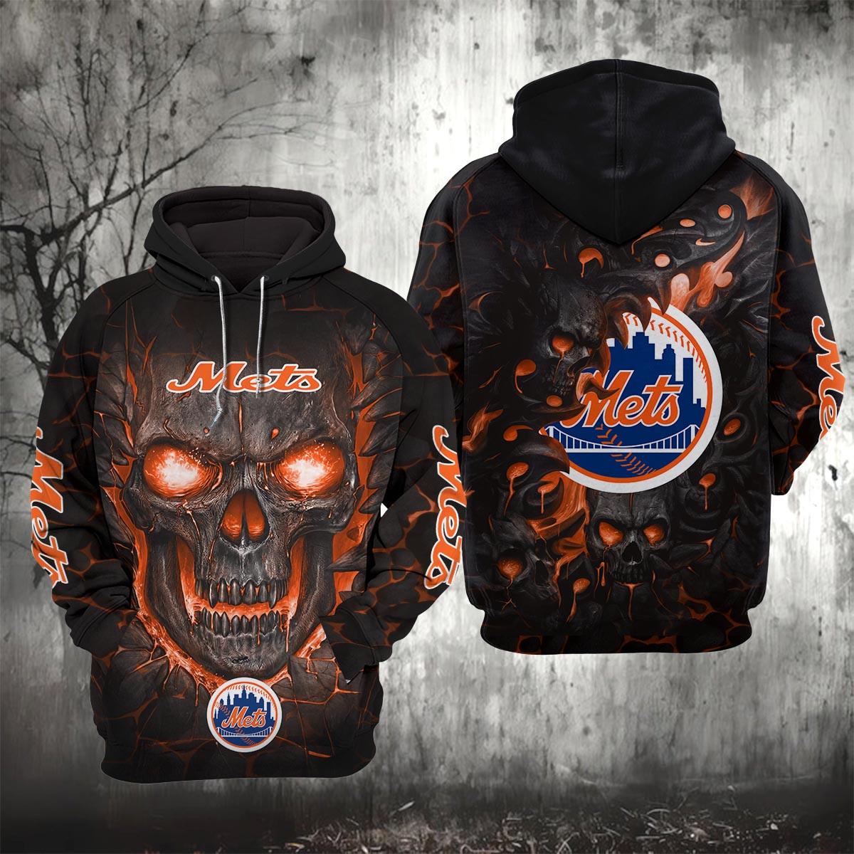 Sportswearmerch New York Mets NCAA Lava Skull Hoodie For Fan