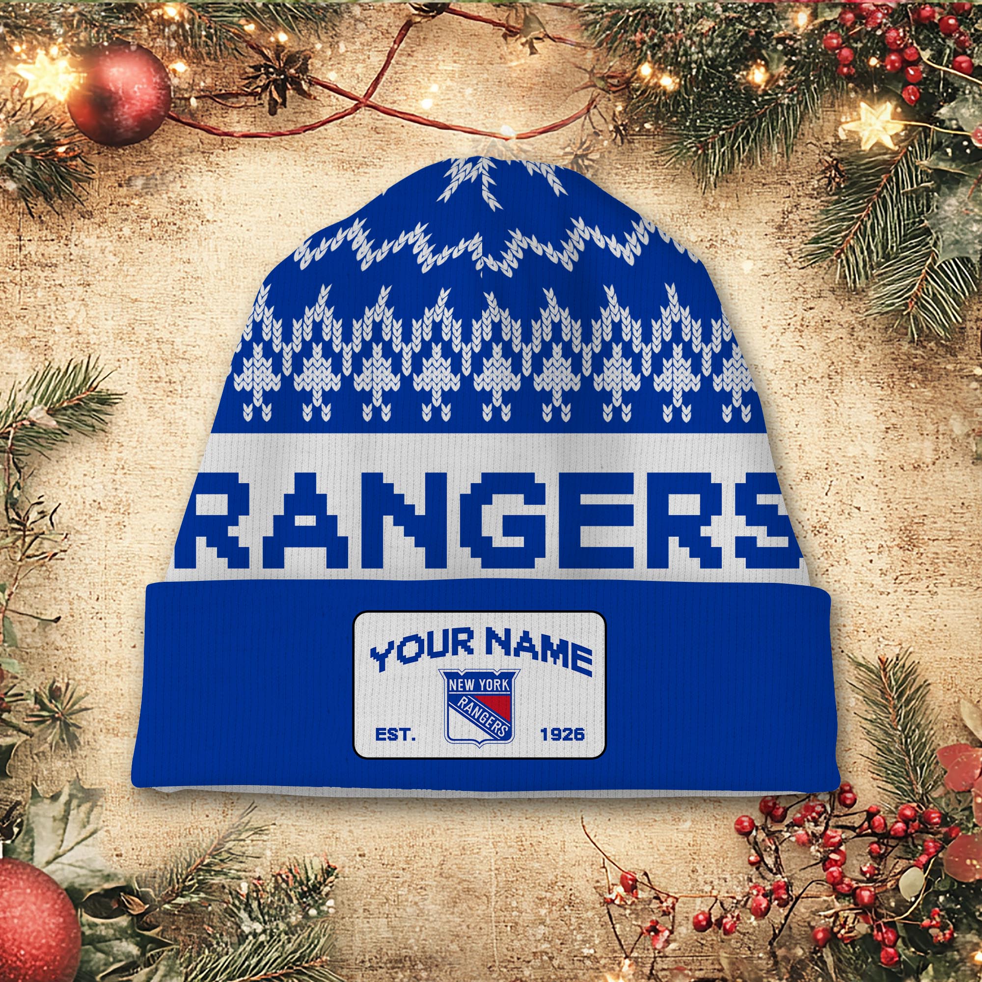 Sportswearmerch New York Rangers NHL Christmas Beanie Hat For Fan