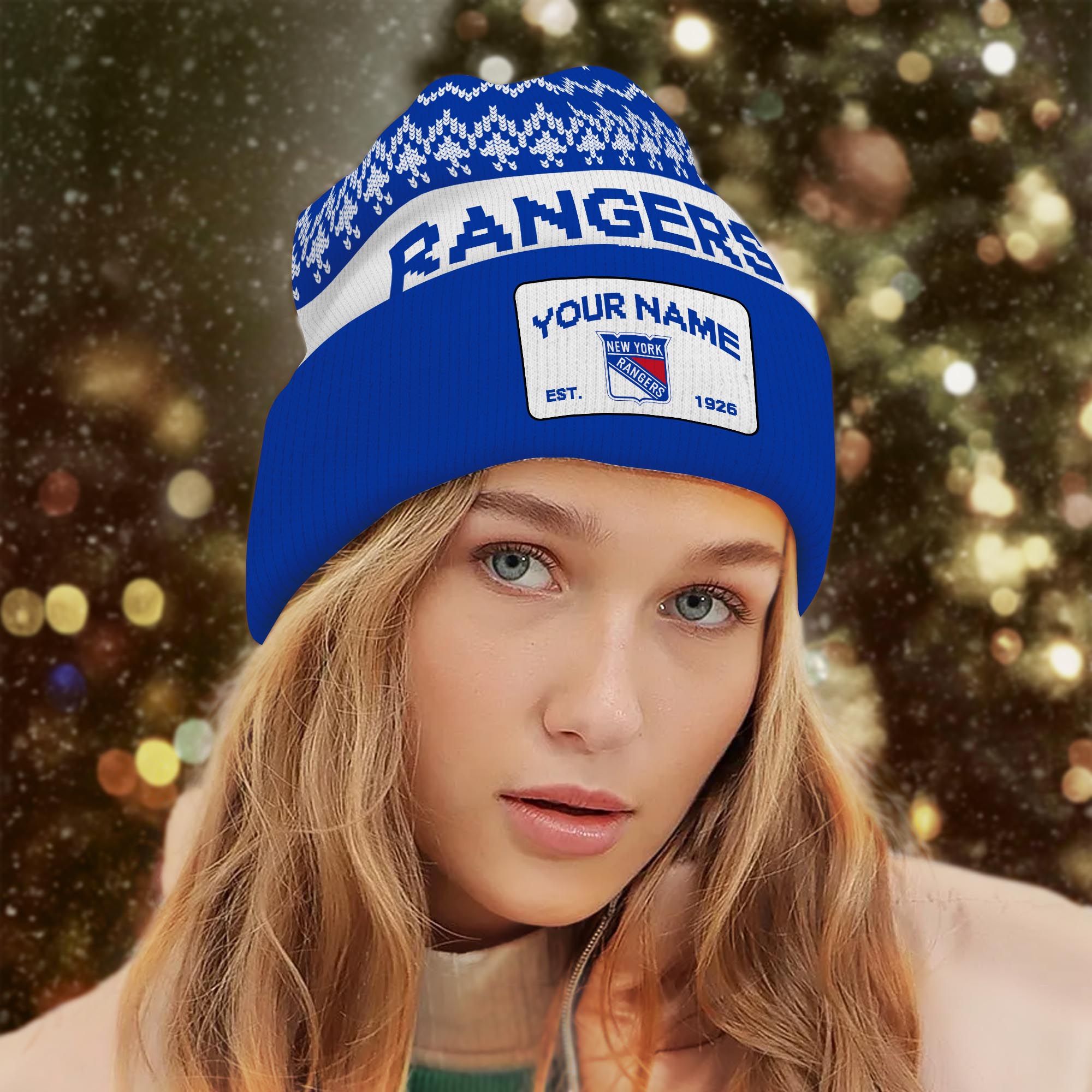 Sportswearmerch New York Rangers NHL Christmas Beanie Hat For Fan
