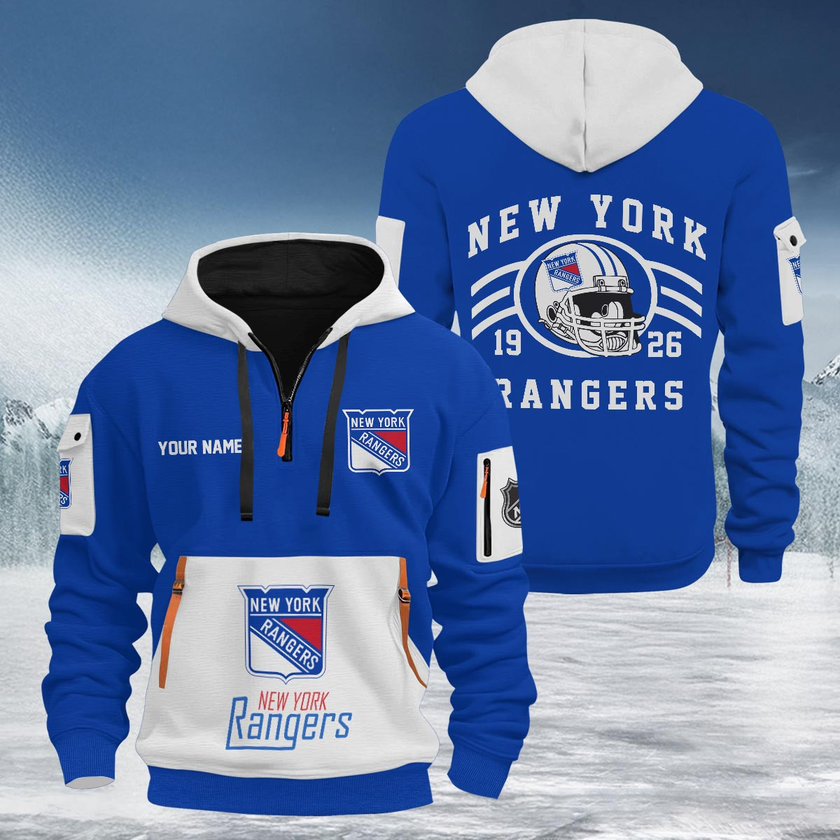 Sportswearmerch New York Rangers NHL Half Zip Hoodie Personalized For Fan