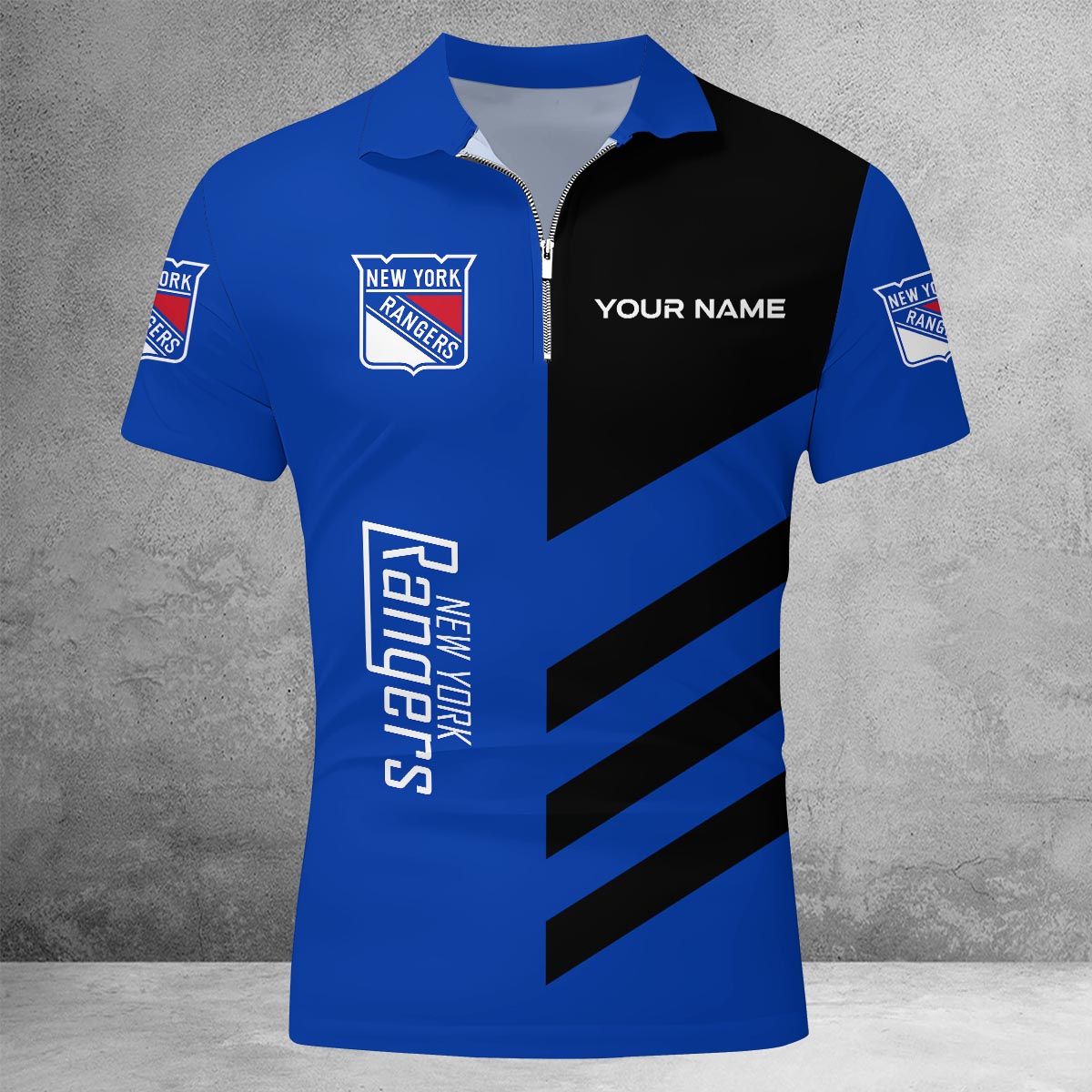 Sportswearmerch New York Rangers NHL Lapel Zip Polo Shirt For Fan