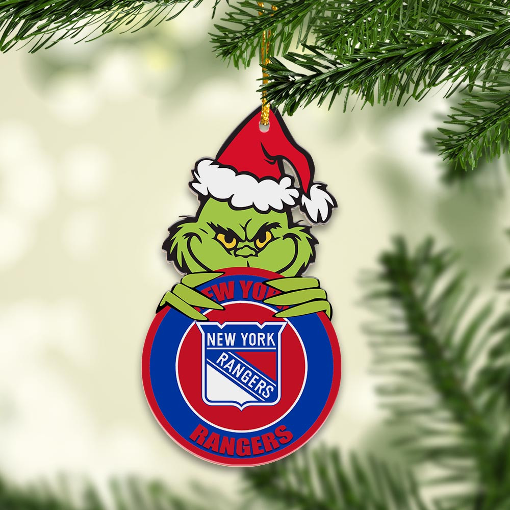 Sportswearmerch New York Rangers NHL x Grinch Christmas Acrylic Ornament For Fans