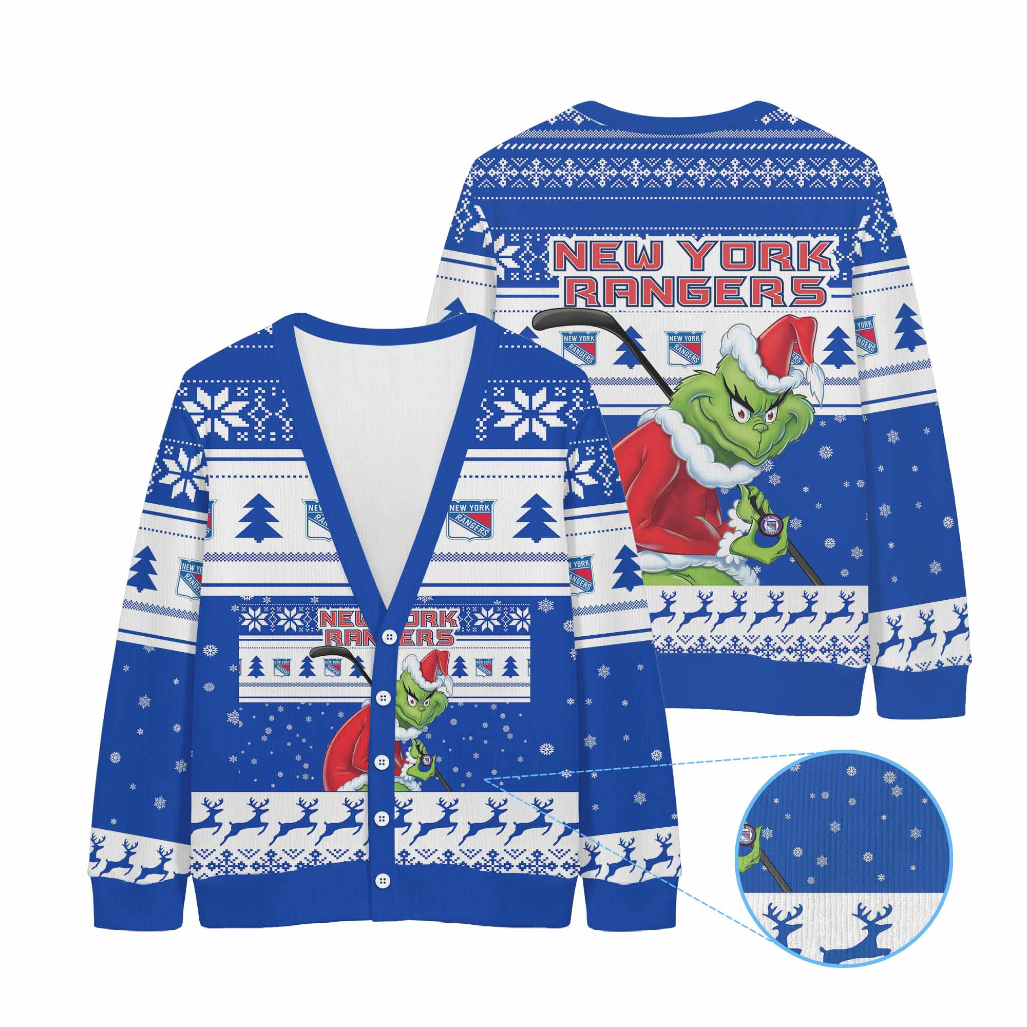 Sportswearmerch New York Rangers NHL x Grinch Christmas Cardigan For Fan