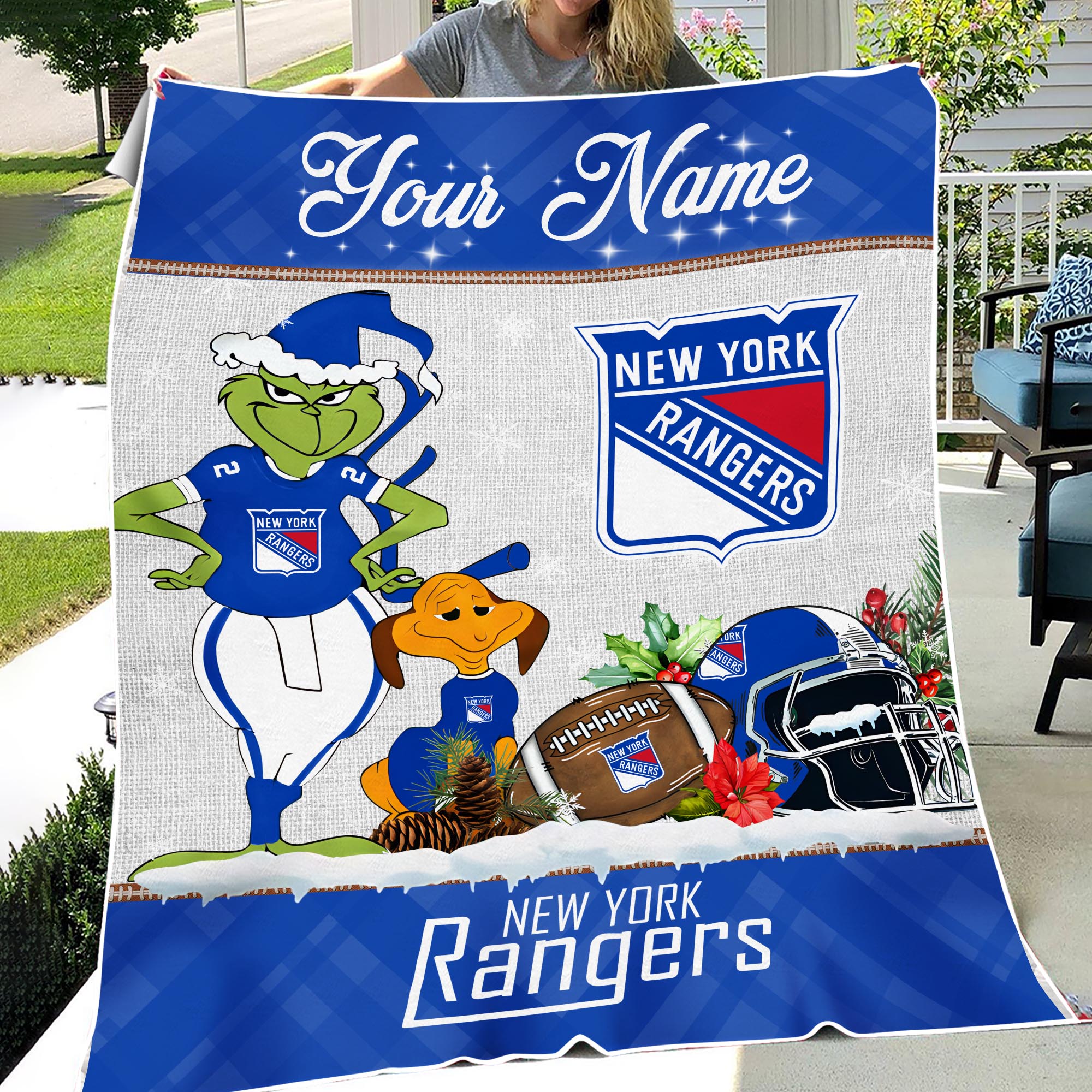 Sportswearmerch New York Rangers NHL x Grinch Christmas Fleece Blanket For Fan