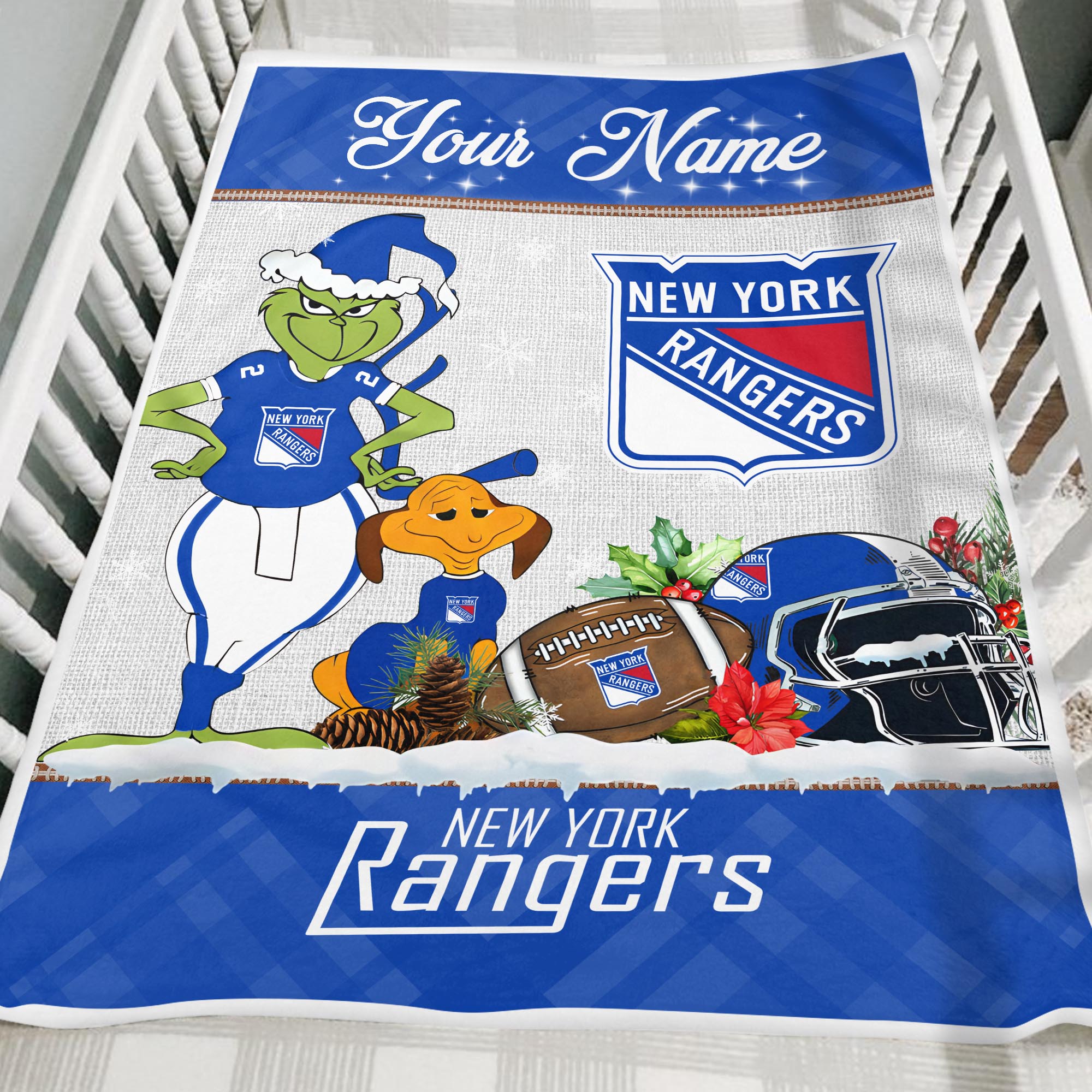 Sportswearmerch New York Rangers NHL x Grinch Christmas Fleece Blanket For Fan