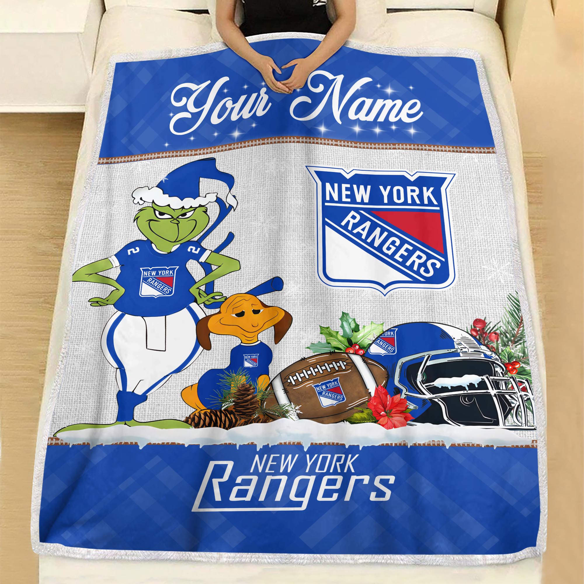 Sportswearmerch New York Rangers NHL x Grinch Christmas Fleece Blanket For Fan