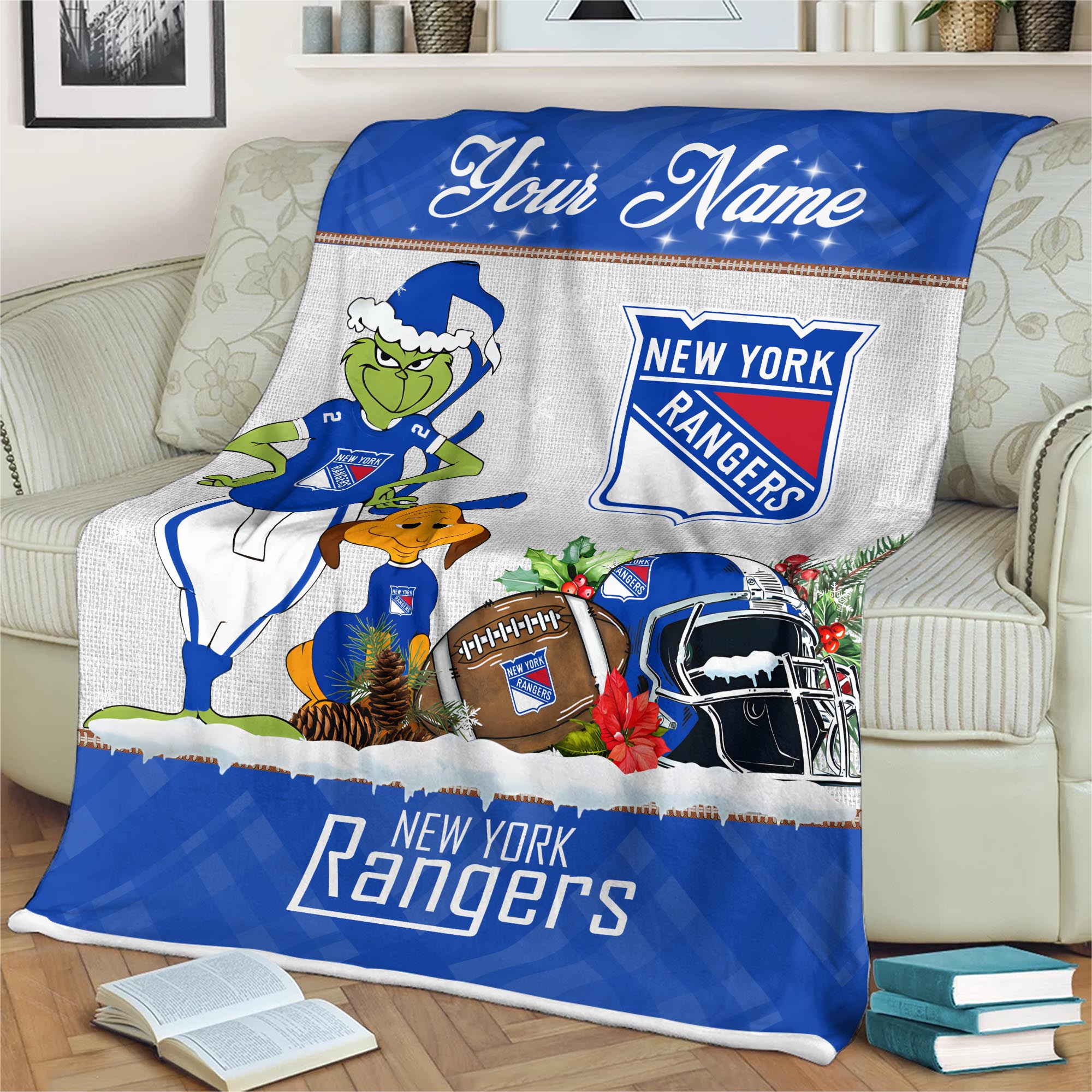Sportswearmerch New York Rangers NHL x Grinch Christmas Fleece Blanket For Fan