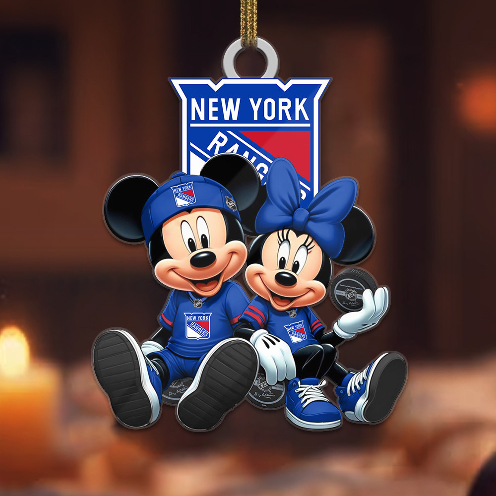 Sportswearmerch New York Rangers NHLx Mickey and Minnie Mouse Personalized Acrylic Ornament For Fans