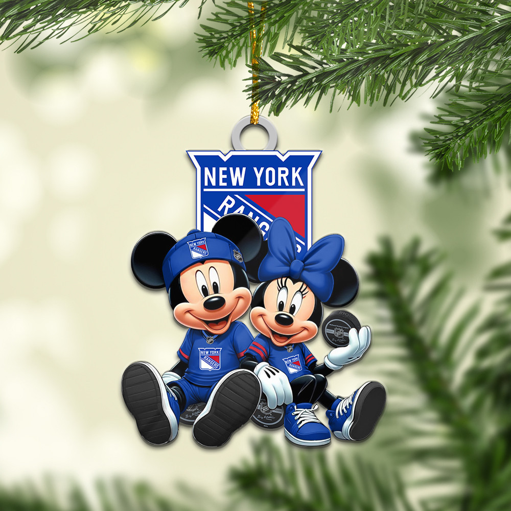 Sportswearmerch New York Rangers NHLx Mickey and Minnie Mouse Personalized Acrylic Ornament For Fans