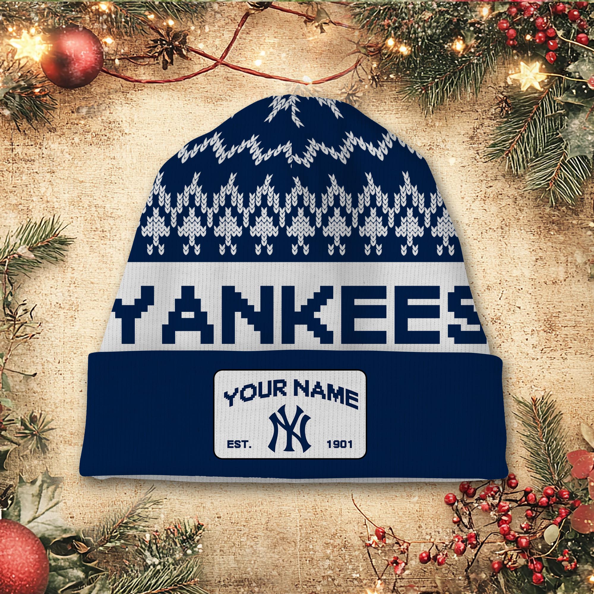 Sportswearmerch New York Yankees MLB Christmas Beanie Hat For Fan
