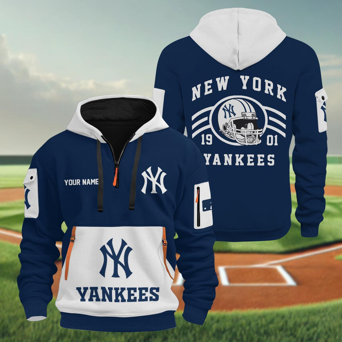 Sportswearmerch New York Yankees MLB Half Zip Hoodie Personalized For Fan