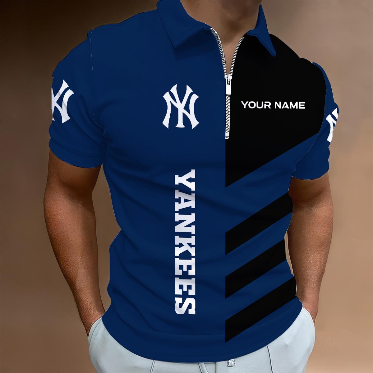 Sportswearmerch New York Yankees MLB Lapel Zip Polo Shirt For Fan