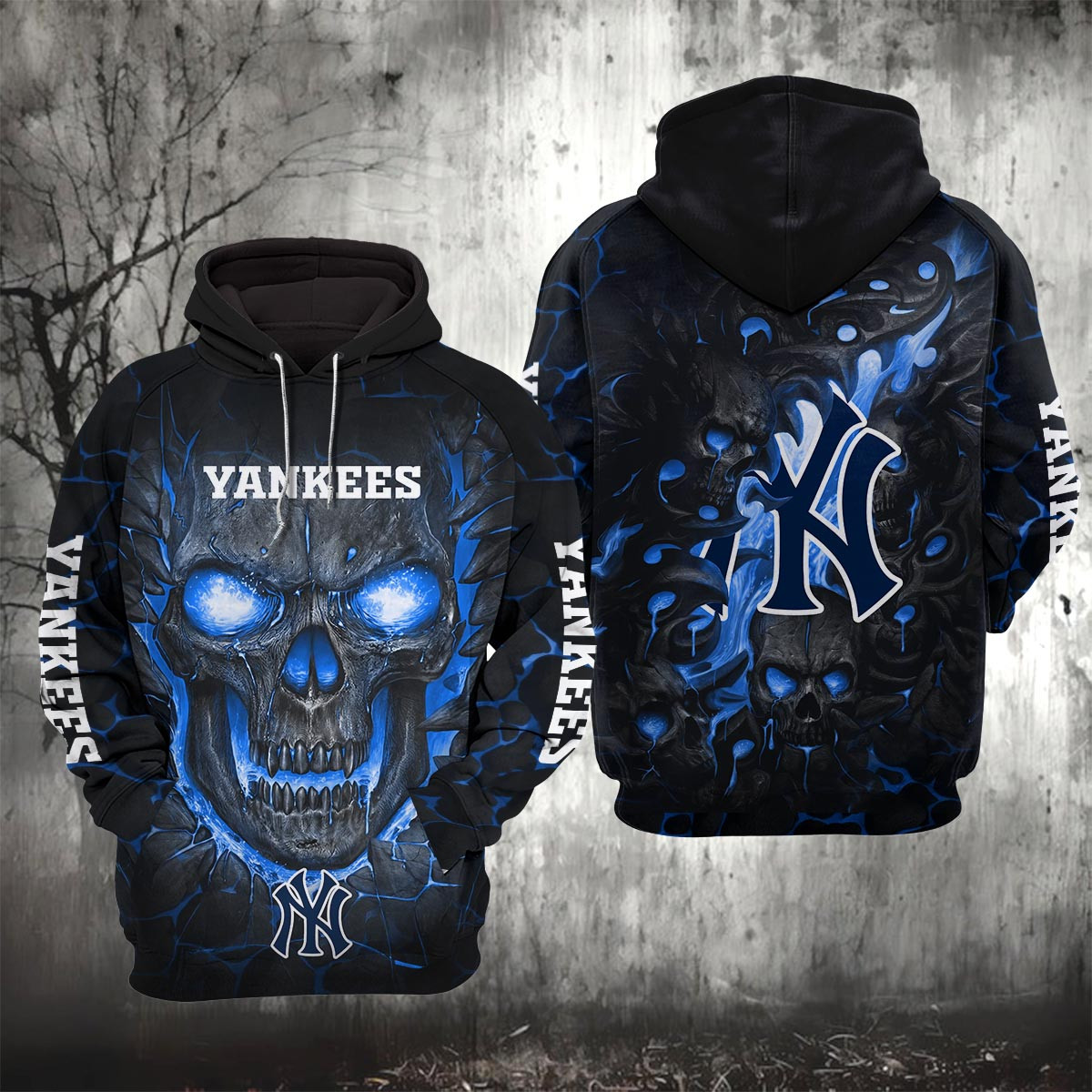 Sportswearmerch New York Yankees MLB Lava Skull Hoodie For Fan