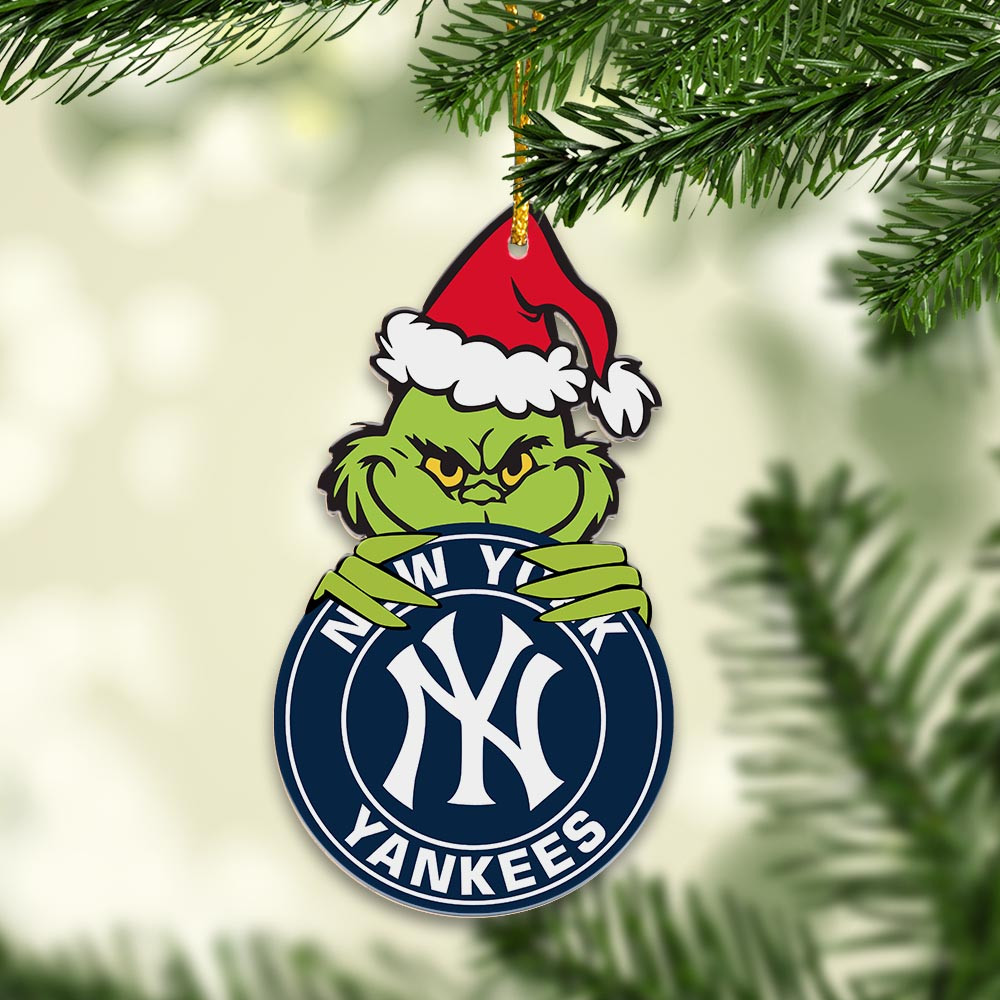 Sportswearmerch New York Yankees MLB x Grinch Christmas Acrylic Ornament For Fans