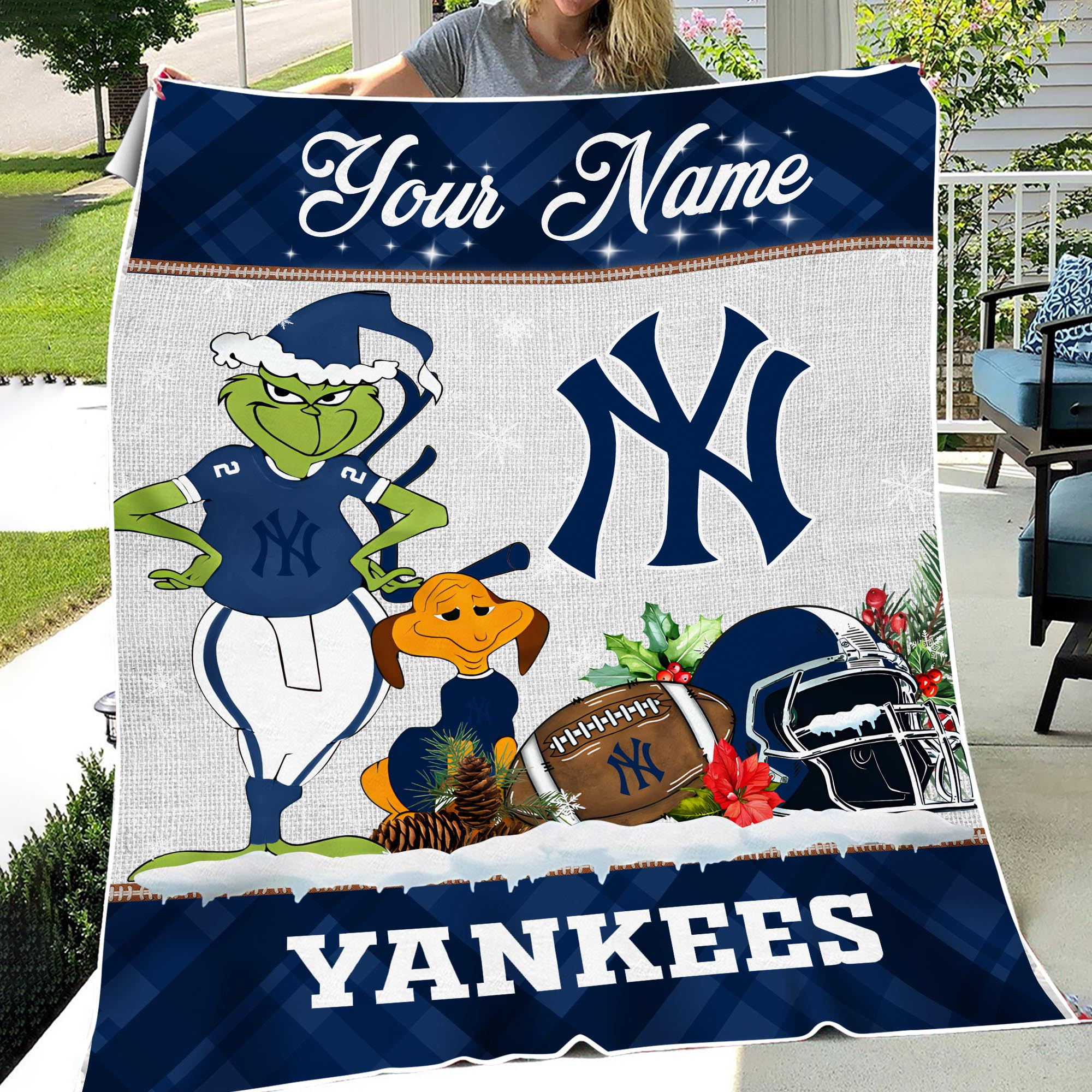 Sportswearmerch New York Yankees MLB x Grinch Christmas Fleece Blanket For Fan
