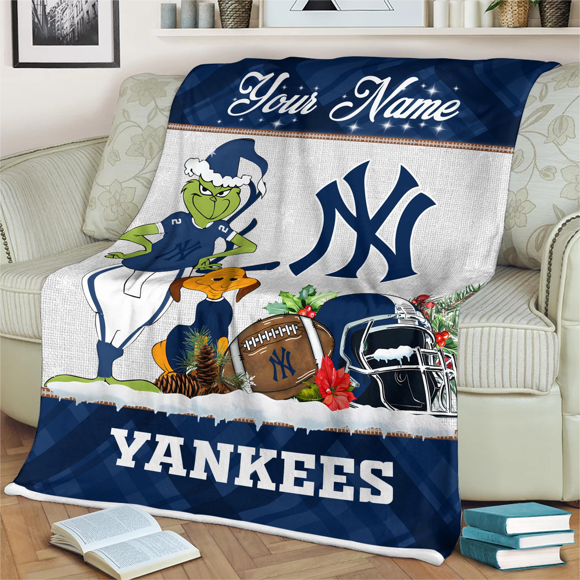 Sportswearmerch New York Yankees MLB x Grinch Christmas Fleece Blanket For Fan