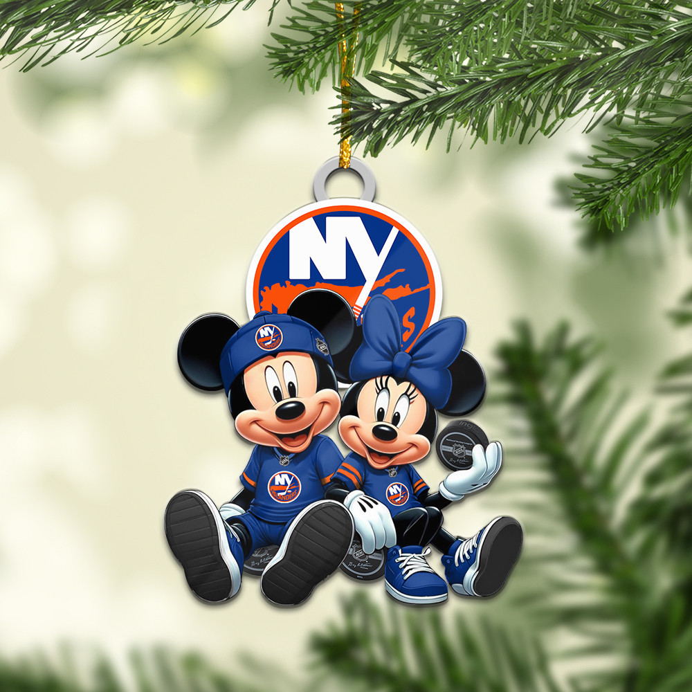 Sportswearmerch New Yorker Islanders NHL x Mickey and Minnie Mouse Personalized Acrylic Ornament For Fans