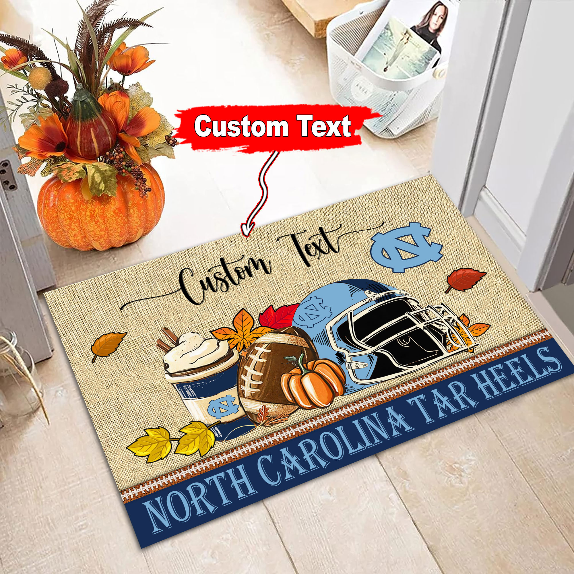 Sportswearmerch North Carolina Tar Heels NCAA Fall Football Custom Doormat For Fan
