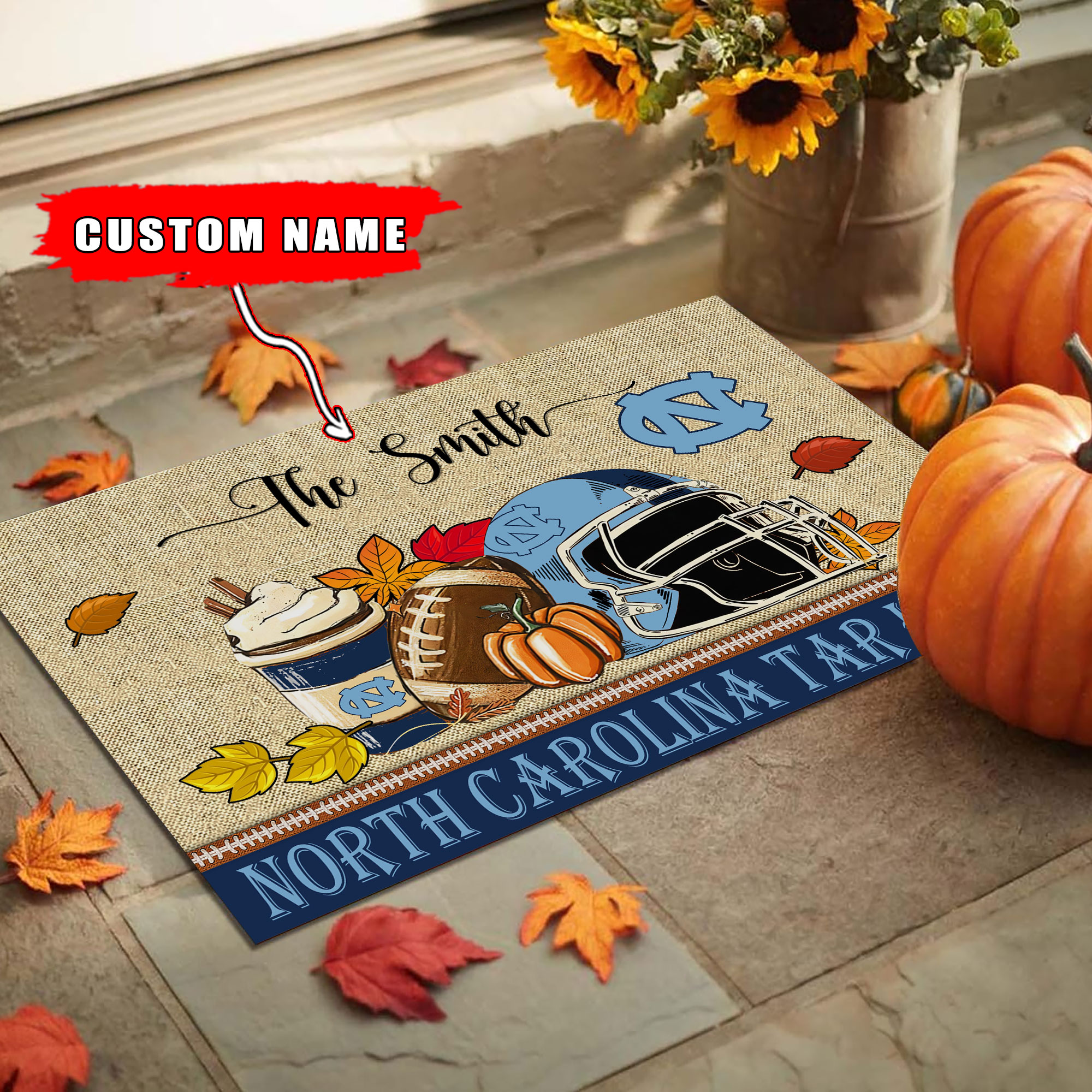 Sportswearmerch North Carolina Tar Heels NCAA Fall Football Custom Doormat For Fan