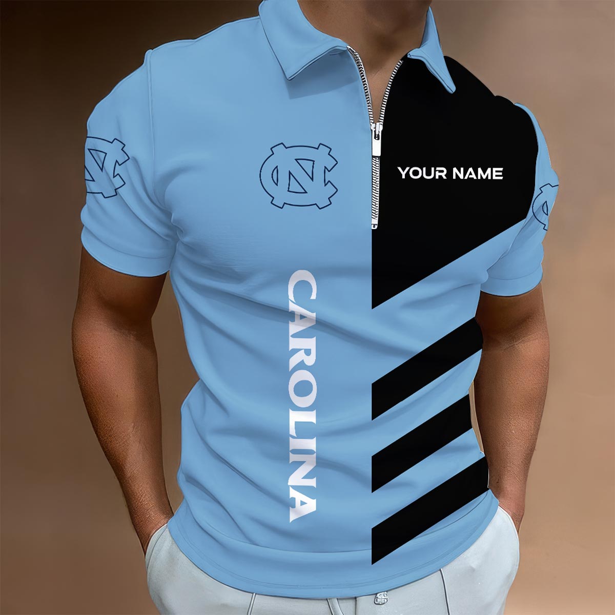 Sportswearmerch North Carolina Tar Heels NCAA Lapel Zip Polo Shirt For Fan
