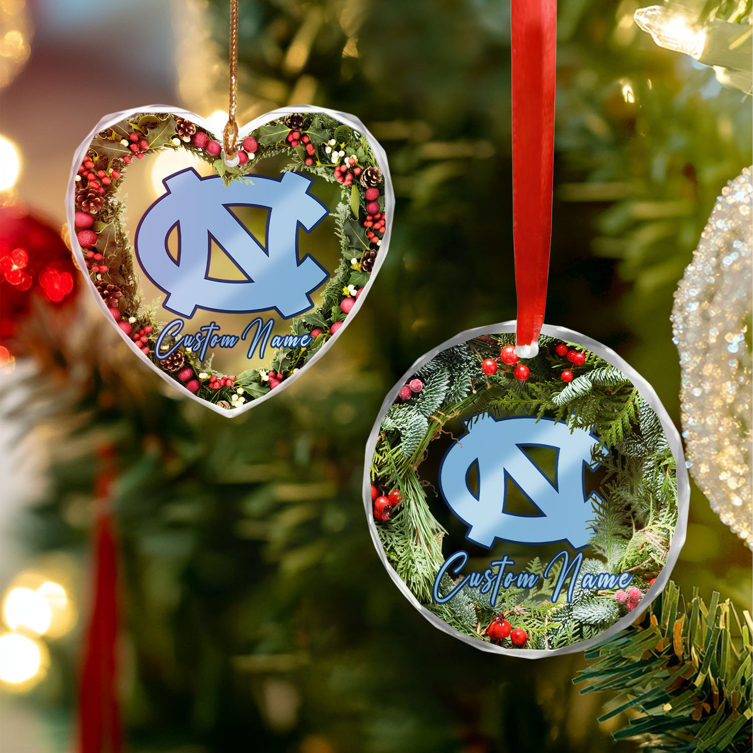 Sportswearmerch North Carolina Tar Heels NCAA x Christmas Glass Ornament Gift For Fans