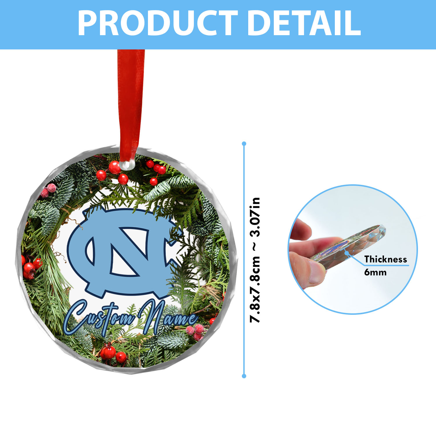Sportswearmerch North Carolina Tar Heels NCAA x Christmas Glass Ornament Gift For Fans
