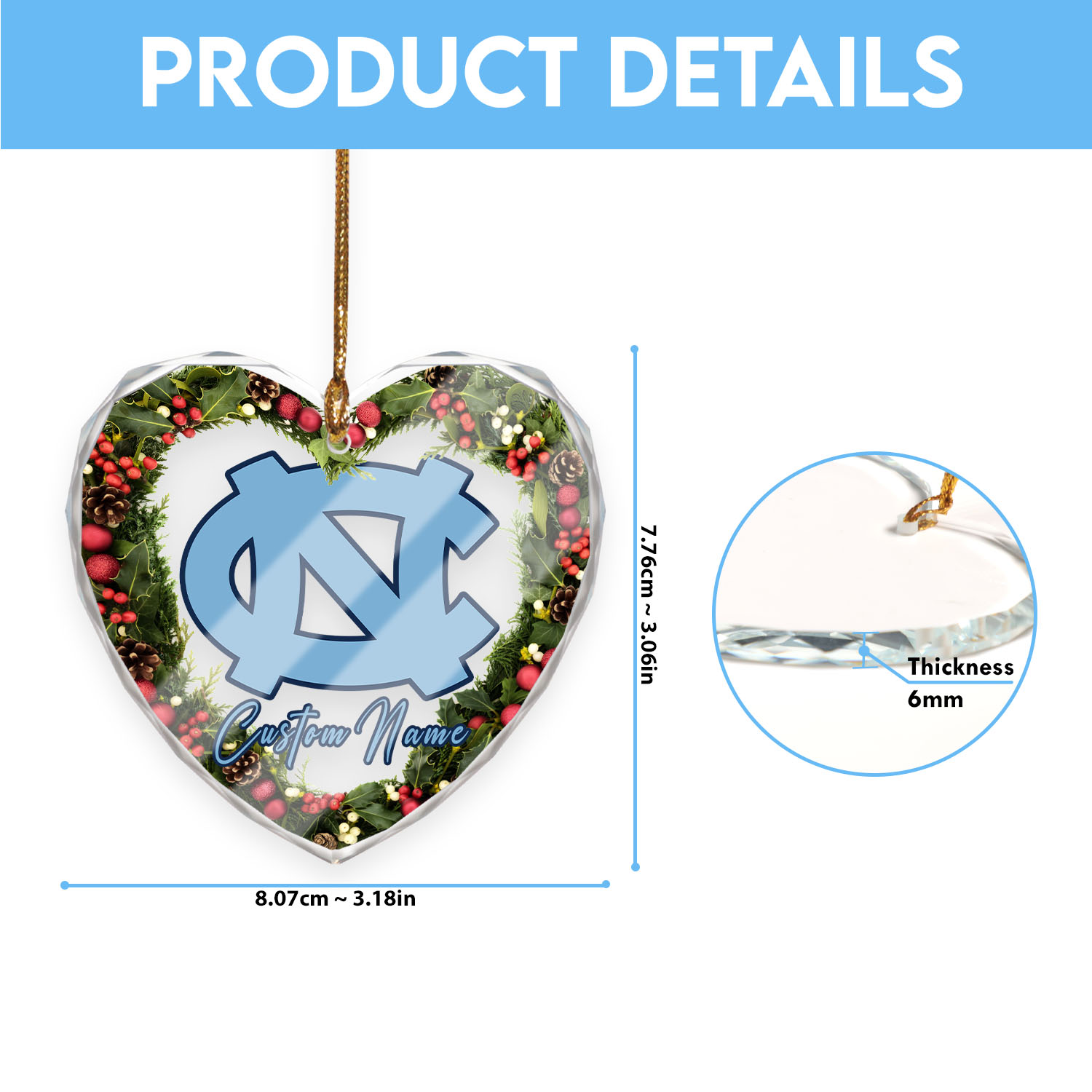 Sportswearmerch North Carolina Tar Heels NCAA x Christmas Glass Ornament Gift For Fans