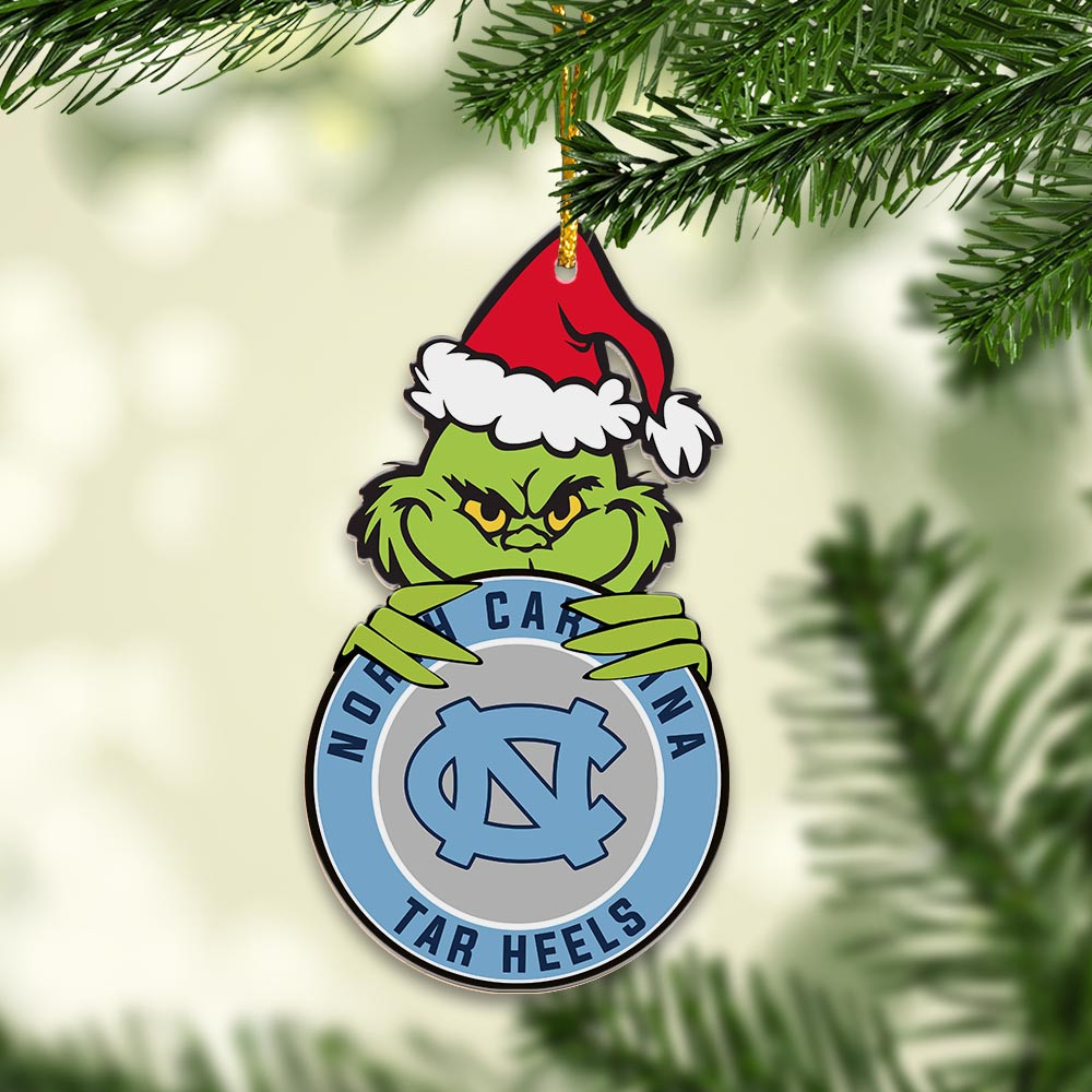 Sportswearmerch North Carolina Tar Heels NCAA x Grinch Christmas Acrylic Ornament For Fans