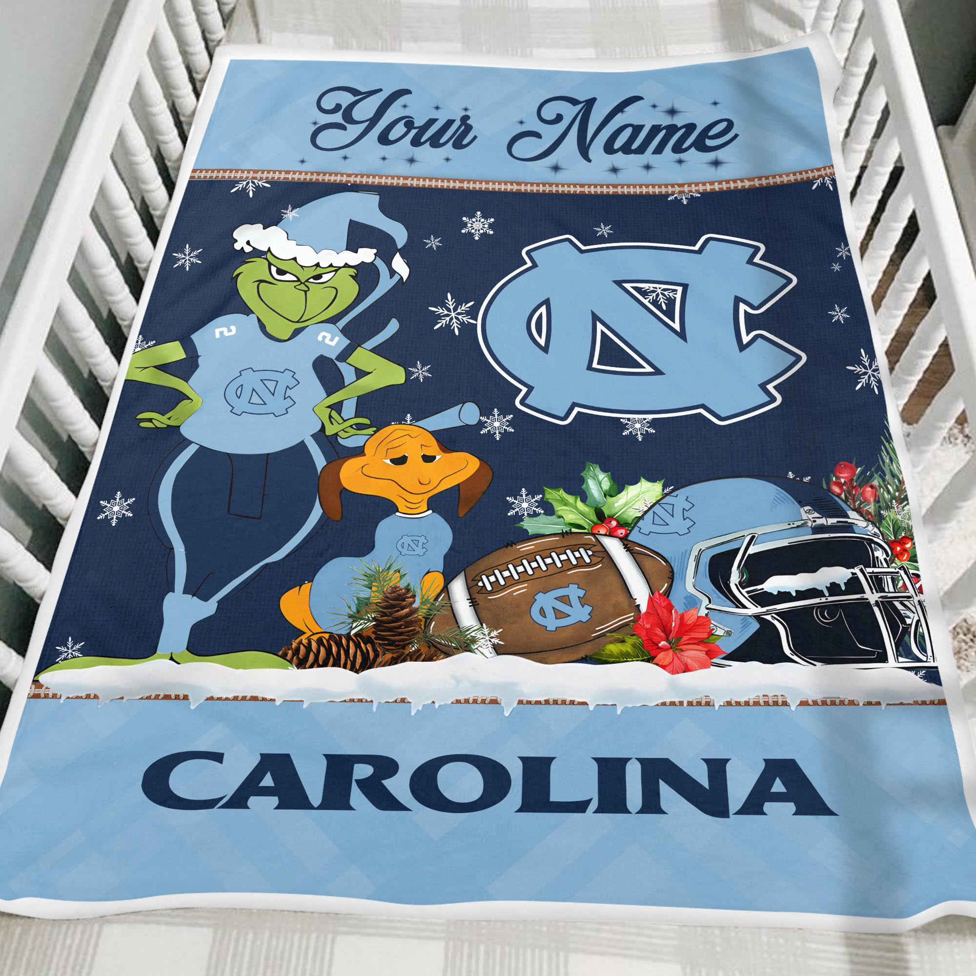 Sportswearmerch North Carolina Tar Heels NCAA x Grinch Christmas Fleece Blanket For Fan