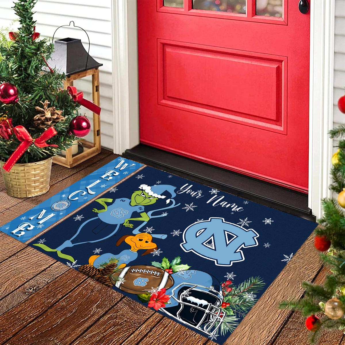 Sportswearmerch North Carolina Tar Heels NCAA x Grinch Christmas Welcome Football Doormat For Fan